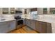 Bright kitchen with stainless steel appliances, gray cabinets, and light countertops at 221 85Th St, Holmes Beach, FL 34217