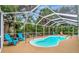 Backyard pool in screened enclosure with lounge chairs and tropical landscaping providing a private oasis at 4322 Concert St, Port Charlotte, FL 33948