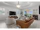 Bright living room with tile floors, modern furniture, and sliding glass doors to the outside at 4407 Big Woods Way, Parrish, FL 34219