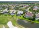 Lush aerial view of homes with screened pools on landscaped lots with a golf course and pond backdrop at 664 Planters Manor Way, Bradenton, FL 34212