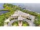 Overhead shot showcasing the clubhouse, marina, and surrounding greenery at 706 Misty Pond Ct, Bradenton, FL 34212