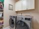 Laundry room showcasing modern washer and dryer with convenient overhead cabinet at 7614 Peninsular Dr, Sarasota, FL 34231