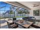 Relaxing screened-in pool and spa area with dining and lounge seating in a private backyard at 805 Padua Ct, Nokomis, FL 34275