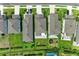 An aerial view displays neighborhood homes with green lawns, driveways, and backyard play areas at 8940 Royal River Cir, Parrish, FL 34219