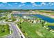 Aerial image showcases a community pool, green spaces, playground, and scenic lake views at 8940 Royal River Cir, Parrish, FL 34219