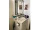 Functional bathroom with a standard sink and a mirror cabinet and a humorous dog painting at 104 22Nd Street E Ct, Bradenton, FL 34208