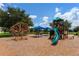 Community playground featuring a climbing net, playground equipment, and covered picnic tables at 11794 Forest Park Cir, Bradenton, FL 34211