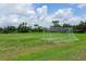 Community soccer field with a net on a well-maintained green lawn under a partly cloudy sky at 11794 Forest Park Cir, Bradenton, FL 34211