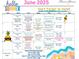 Community event calendar for June 2025, listing activities like yoga, games, and board meetings at 1241 Riverscape St # B, Bradenton, FL 34208
