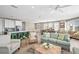 Spacious open-concept living area with a modern kitchen, comfortable seating, and a dining area with ocean views at 2201 Avenue C, Bradenton Beach, FL 34217