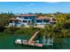 Stunning waterfront estate with private dock, lush landscaping, and a sparkling pool overlooking the bay at 3799 Flamingo Ave, Sarasota, FL 34242