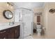 Bathroom featuring a single vanity and glass enclosed shower at 4222 Lanai Dr, Sarasota, FL 34241