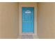 A vibrant blue front door stands out against the neutral exterior, welcoming guests into the home at 5618 Sheer Bliss Loop, Land O Lakes, FL 34639