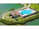 Aerial view of a community pool located on the water with an accompanying gazebo and multiple seating arrangements at 8897 Midnight Pass Rd # 407, Sarasota, FL 34242