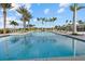 Inviting outdoor pool surrounded by lush palm trees, chaise lounges, and clear blue skies at 8982 Baroque Ter, Sarasota, FL 34240