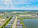 Breathtaking aerial perspective of a neighborhood situated alongside a picturesque lake at 13849 Old Creek Ct, Parrish, FL 34219