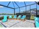 Enjoy the lake view from this screened-in patio with comfortable seating, and ample space for entertaining at 13849 Old Creek Ct, Parrish, FL 34219