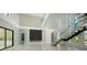 Bright living room with high ceilings, fireplace, and glass staircase creating an open and modern space at 1607 Flower Dr, Sarasota, FL 34239