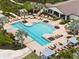 A lavish resort style community pool and lounging area with plenty of palm trees, shade and lounge chairs at 18317 Gulf Ranch Pl, Bradenton, FL 34211