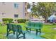 Scenic outdoor green benches with landscaping and parking spots view at 3521 Lake Bayshore Dr # 3521, Bradenton, FL 34205