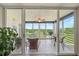 Enclosed lanai with comfortable seating and a panoramic view of the golf course and lake at 4570 Pinebrook Cir # 508, Bradenton, FL 34209