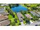 A scenic aerial shot of a home with a pool, greenery, and lakeside views at 5020 Torrey Pines Run, Bradenton, FL 34211