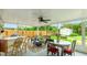 Enclosed patio featuring a wet bar, multiple seating areas, and views of the fenced backyard at 5603 1St Avenue Dr Nw, Bradenton, FL 34209