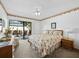 Comfortable bedroom with floral accents, ceiling fan, and sliding glass doors to the patio at 6110 Country Club Way # 102, Sarasota, FL 34243