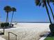 Expansive beach with white sand, clear skies, and palm trees along the coastline at 6150 Midnight Pass Rd # V4, Sarasota, FL 34242