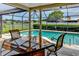 Screened patio features an outdoor dining area with a view of the refreshing pool at 8402 13Th Nw Ave, Bradenton, FL 34209
