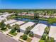An aerial shot reveals residences bordering a canal, showcasing manicured lawns and vibrant landscaping at 8731 52Nd E Dr, Bradenton, FL 34211