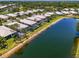 Aerial view of the lakefront residential area with private pools and beautiful landscaping at 8731 52Nd E Dr, Bradenton, FL 34211