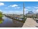 Community boat dock with multiple slips and boat lifts on a sunny day at 9635 Discovery Ter, Bradenton, FL 34212
