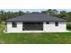 Back exterior of home with screened patio, well-maintained lawn, and dark roof at 11960 De Leon Dr, North Port, FL 34287