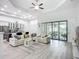 Bright, airy living room features an open concept, modern furnishings, and direct access to the backyard at 11960 De Leon Dr, North Port, FL 34287