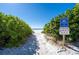 Pathway to the beach with dune protection signage and lush greenery, ensuring a protected coastal visit at 30 Island Cir, Sarasota, FL 34242