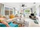 Bright living room featuring modern furnishings, decor, and sliding glass doors at 302 Pavonia Rd, Nokomis, FL 34275