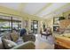 Bright living room with tile floors, comfortable seating, access to the screened patio and fireplace at 4109 Carriage Dr # 23, Sarasota, FL 34241