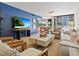 Stylish living room with a blue accent wall, comfortable seating, and a large TV at 707 S Gulfstream Ave # 301, Sarasota, FL 34236
