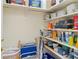 Organized pantry shelves with ample storage space for household goods and supplies at 7331 Villa D Este Dr, Sarasota, FL 34238
