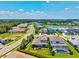 Aerial view of homes next to a lake, featuring manicured lawns and screened patios at 8272 Summer Night Rd, Sarasota, FL 34241