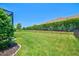 Backyard features a manicured lawn, black fence, and trimmed bushes at 8272 Summer Night Rd, Sarasota, FL 34241