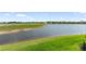 Backyard view of pond surrounded by lush green grass at 10030 Degas Ter, Bradenton, FL 34212