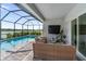 Covered patio seating area and pool in the backyard with nice views at 10030 Degas Ter, Bradenton, FL 34212