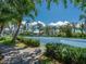 Outdoor blue basketball court with lush landscaping at 1423 & 1435 Hillview Dr, Sarasota, FL 34239