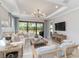 Cozy living room with a large sectional sofa, modern lighting, and a backyard view at 15752 Sacile Ln, Bradenton, FL 34211
