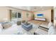 Bright living room with stylish furniture, neutral colors, and sliding doors to backyard at 3707 Kingswood Dr, Sarasota, FL 34232