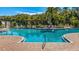 Inviting community pool with crystal-clear water, brick deck, and lush tropical landscaping at 5116 Rosado Run, Lakewood Ranch, FL 34211