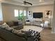 Cozy living room with stylish decor, neutral tones, a ceiling fan, recessed lighting, and comfortable seating at 5709 Wild Sage Cir, Sarasota, FL 34238