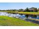 Scenic view of homes bordering the pond surrounded by lush green space at 5709 Wild Sage Cir, Sarasota, FL 34238